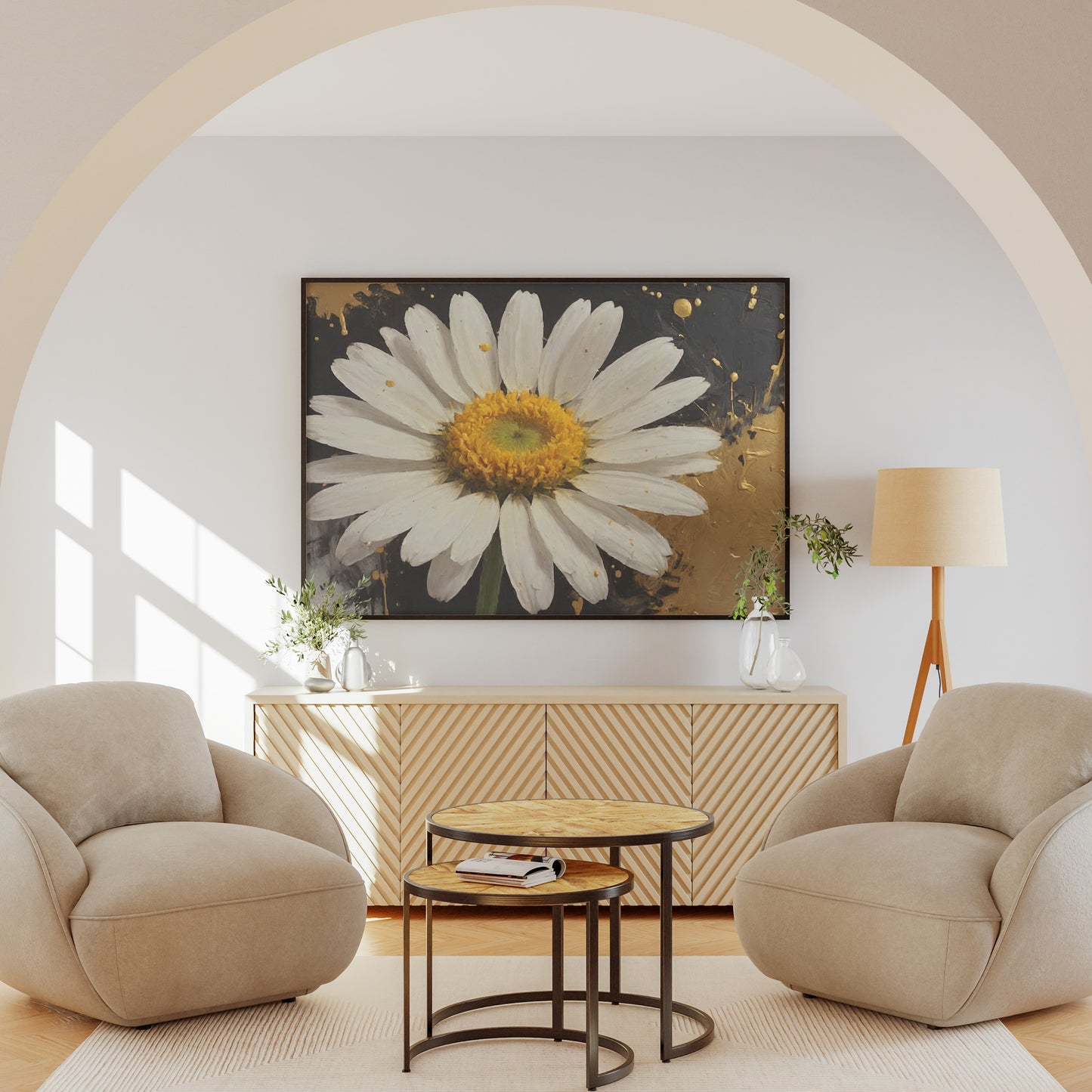 Gilded Bloom Elegance - Abstract Floral Art