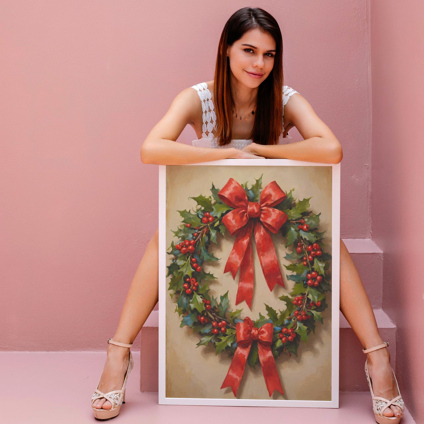 Scarlet Evergreen Elegance - Christmas Themed Art Print