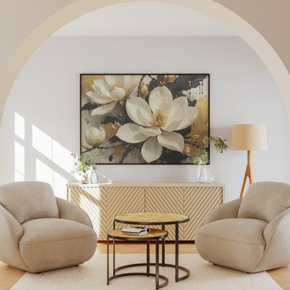 Golden Magnolia Elegance - Abstract Floral Art