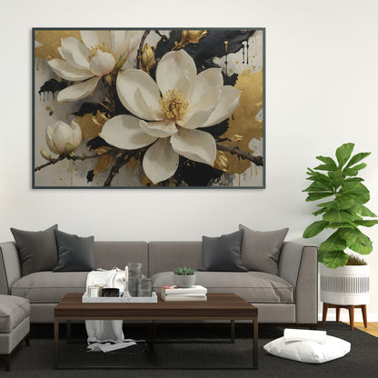 Golden Magnolia Elegance - Abstract Floral Art