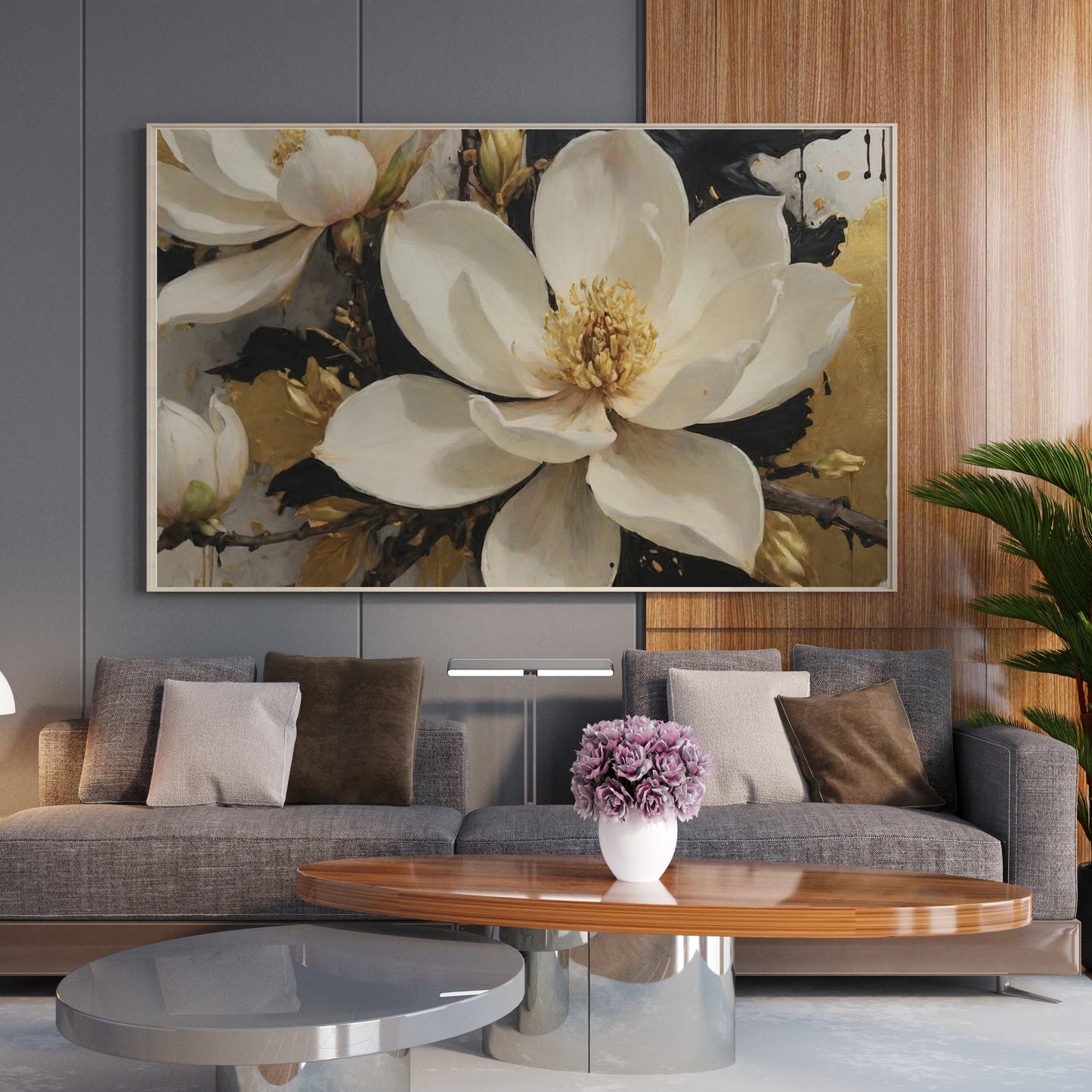 Golden Magnolia Elegance - Abstract Floral Art