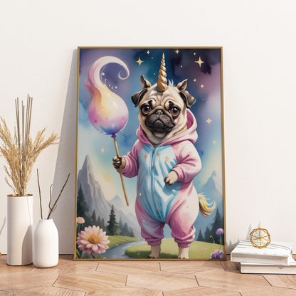 Enchanted Pug Unicorn - Fantasy Dog Watercolor Print