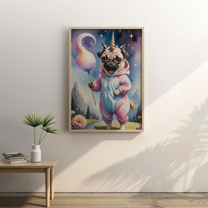 Enchanted Pug Unicorn - Fantasy Dog Watercolor Print