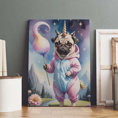 Enchanted Pug Unicorn - Fantasy Dog Watercolor Print