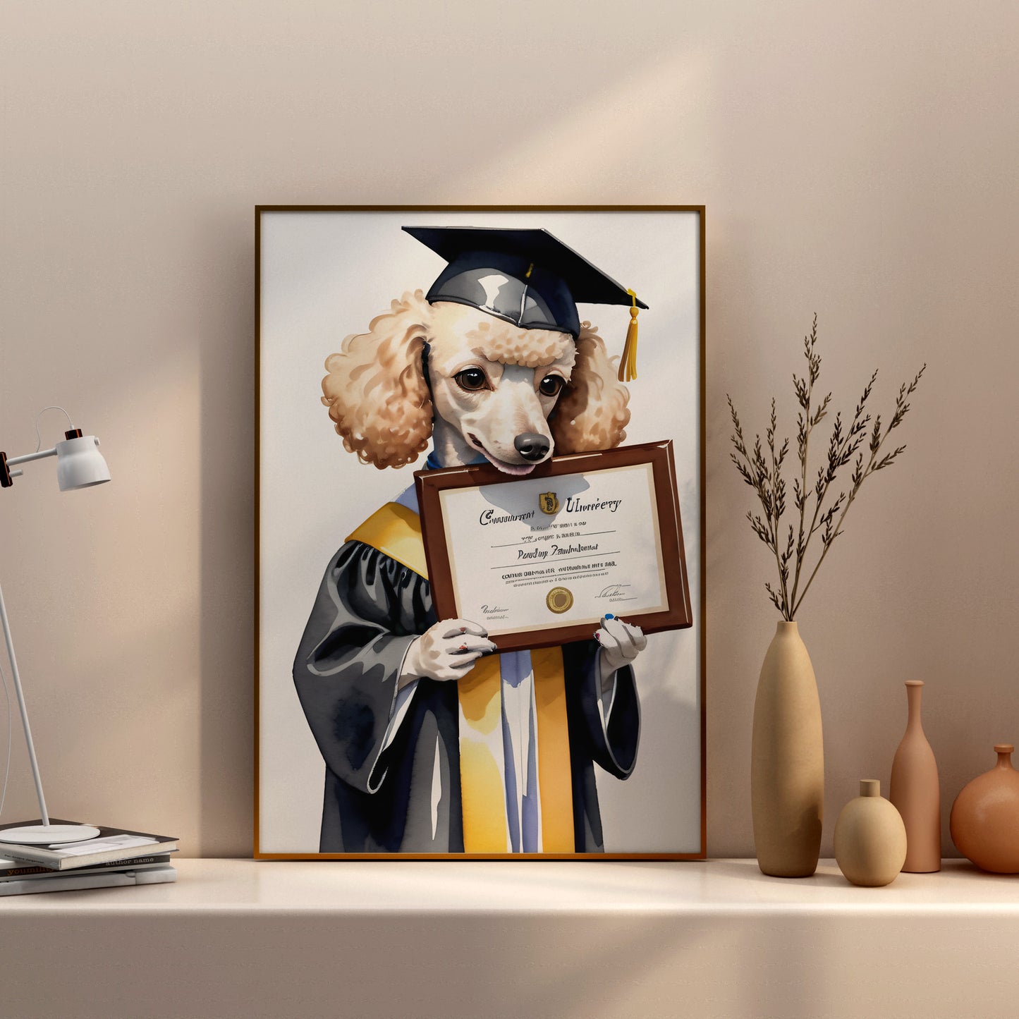 Poodle's Proud Achievement - Fantasy Dog Watercolor Print