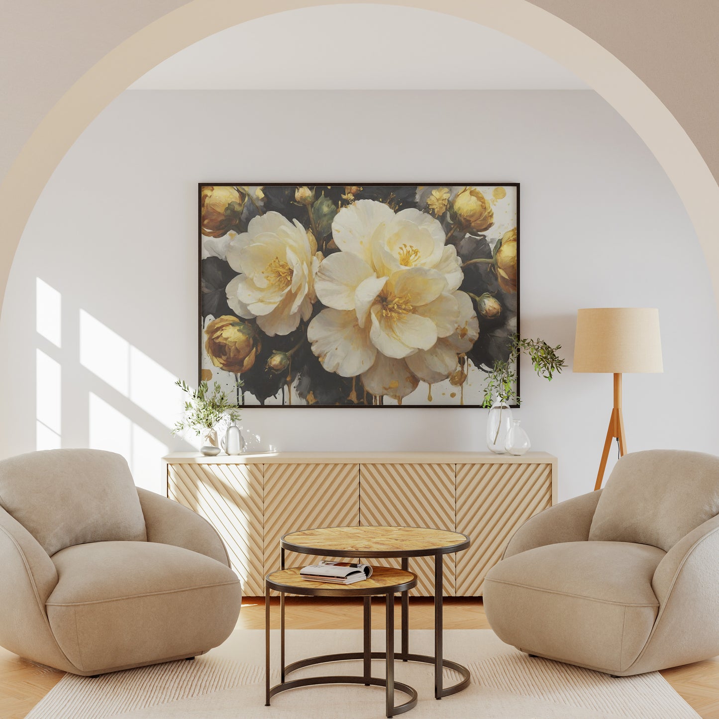 Gilded Serenity - Abstract Floral Art