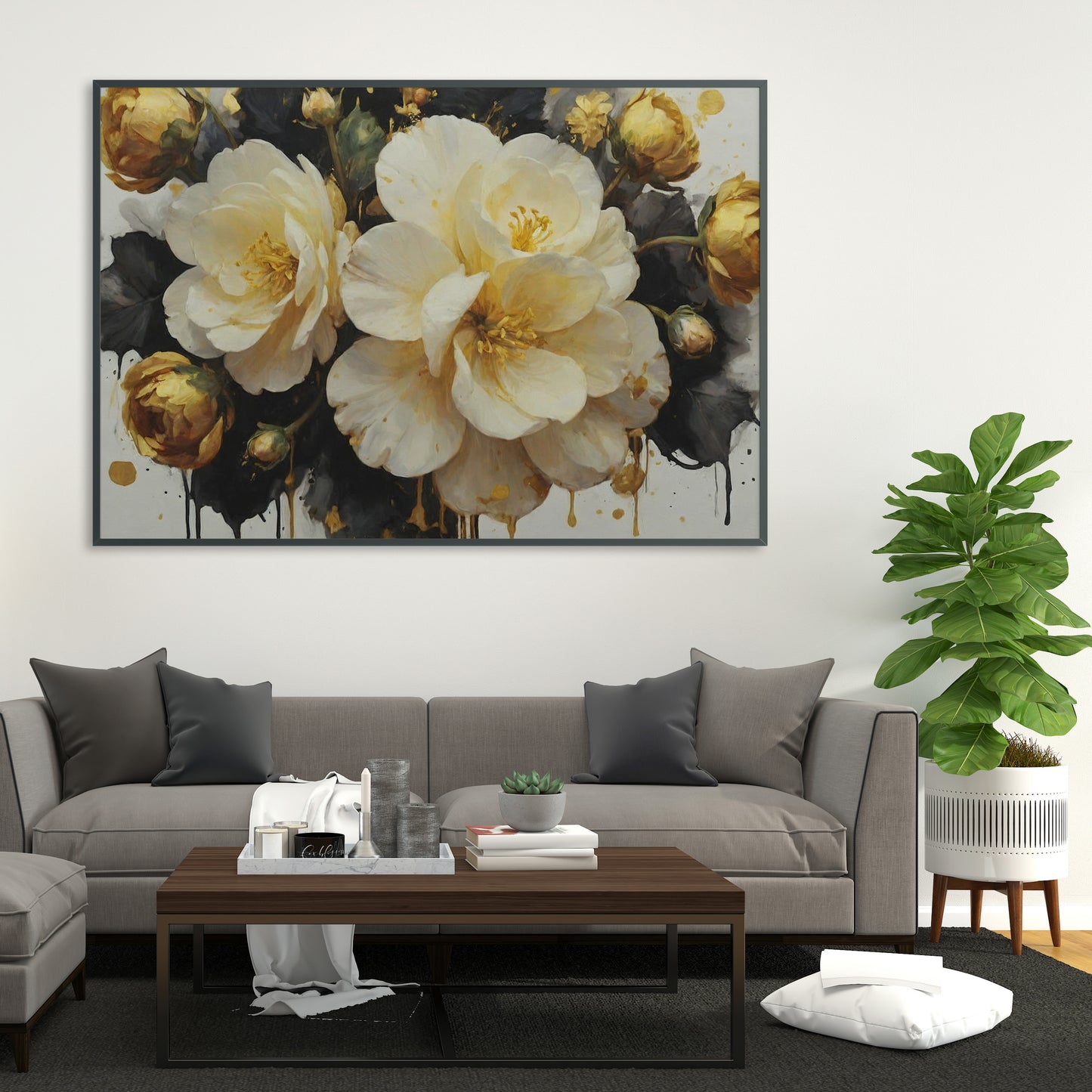 Gilded Serenity - Abstract Floral Art