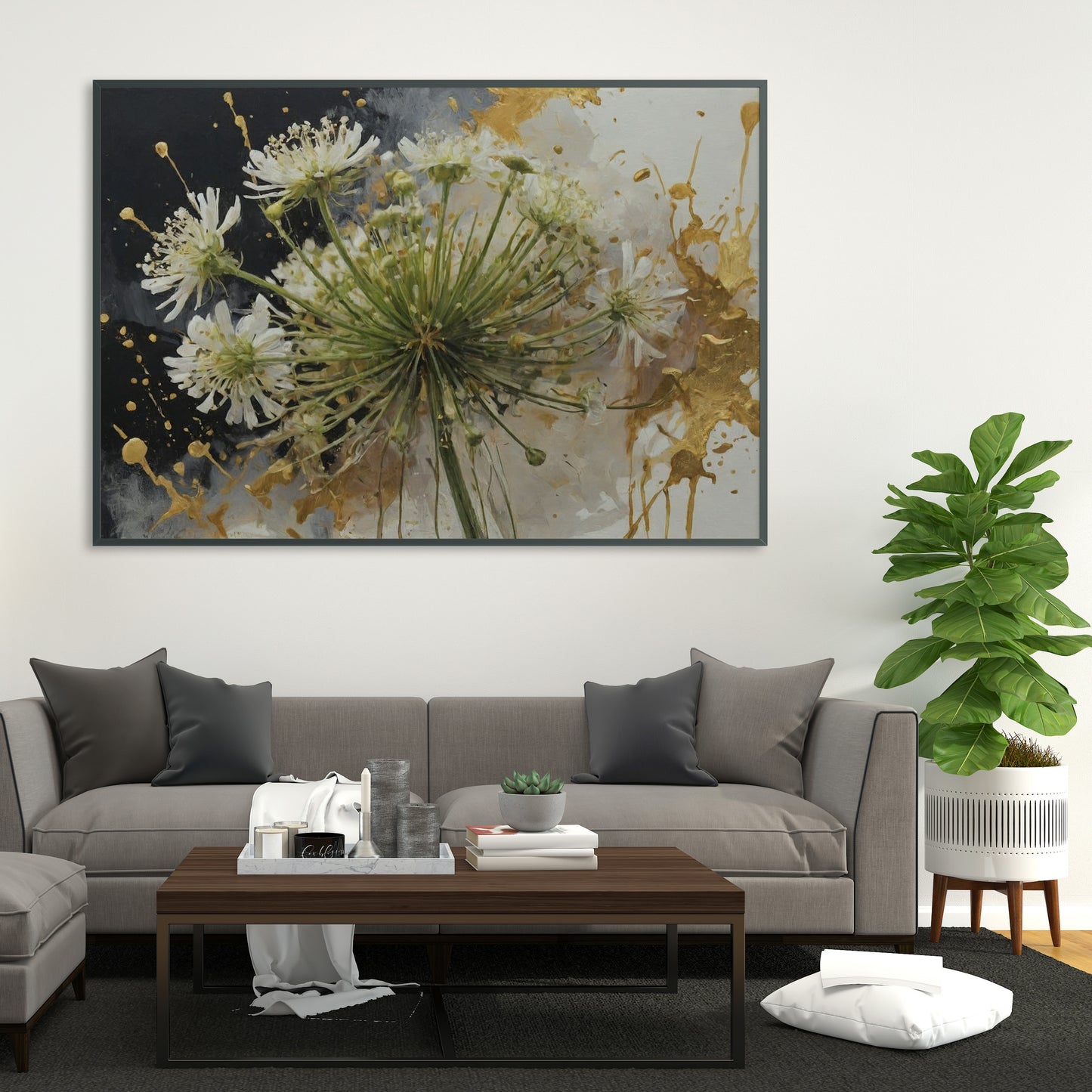 Golden Bloom Symphony - Abstract Floral Art