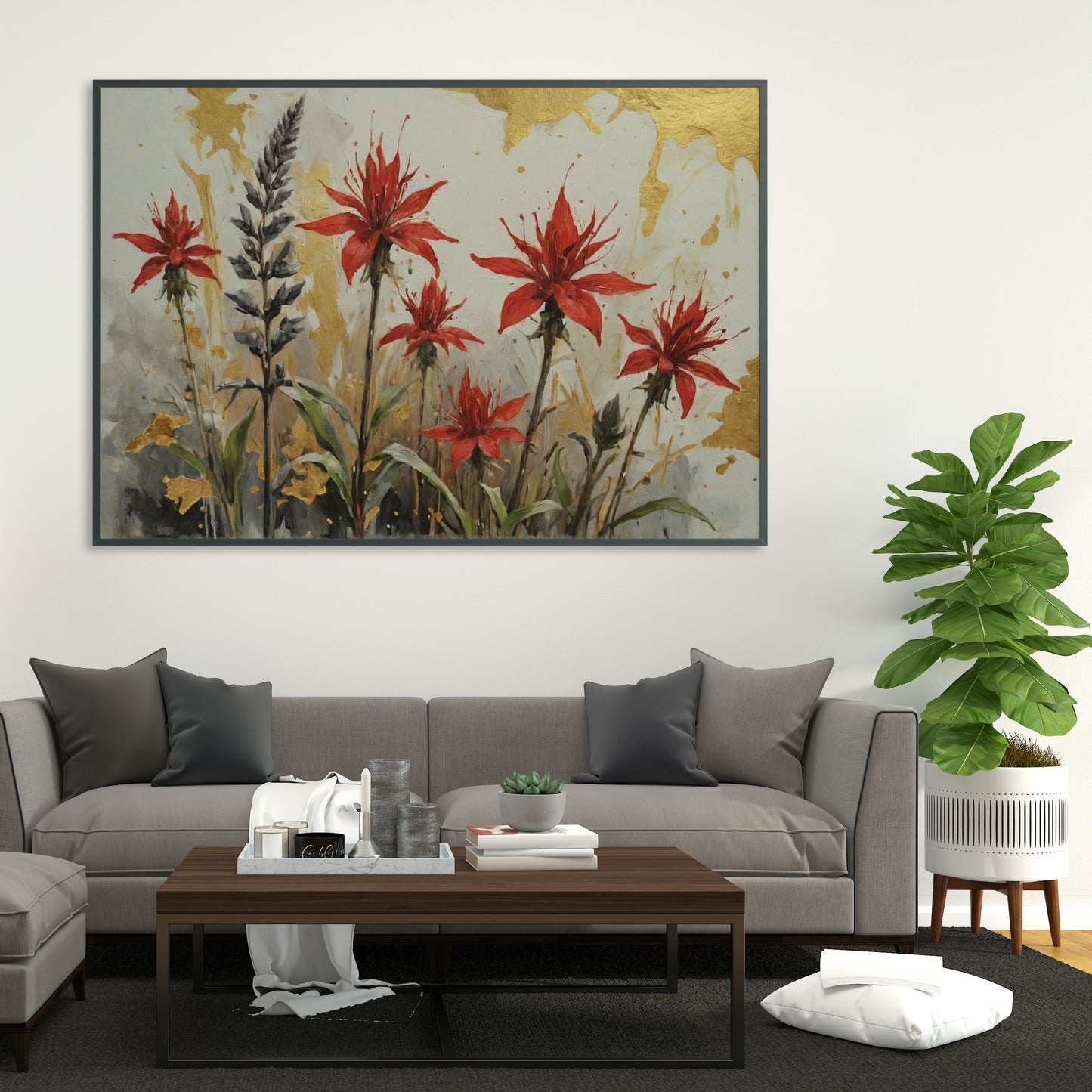 Golden Floral Symphony - Abstract Floral Art