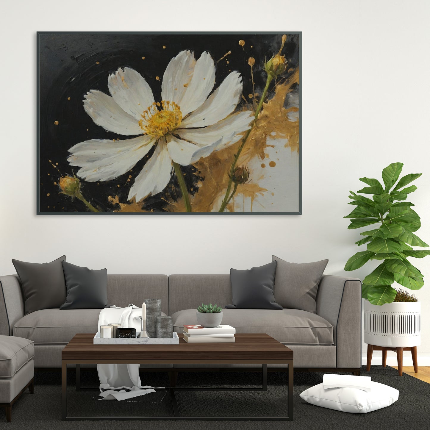 Golden Blossom Burst - Abstract Floral Art