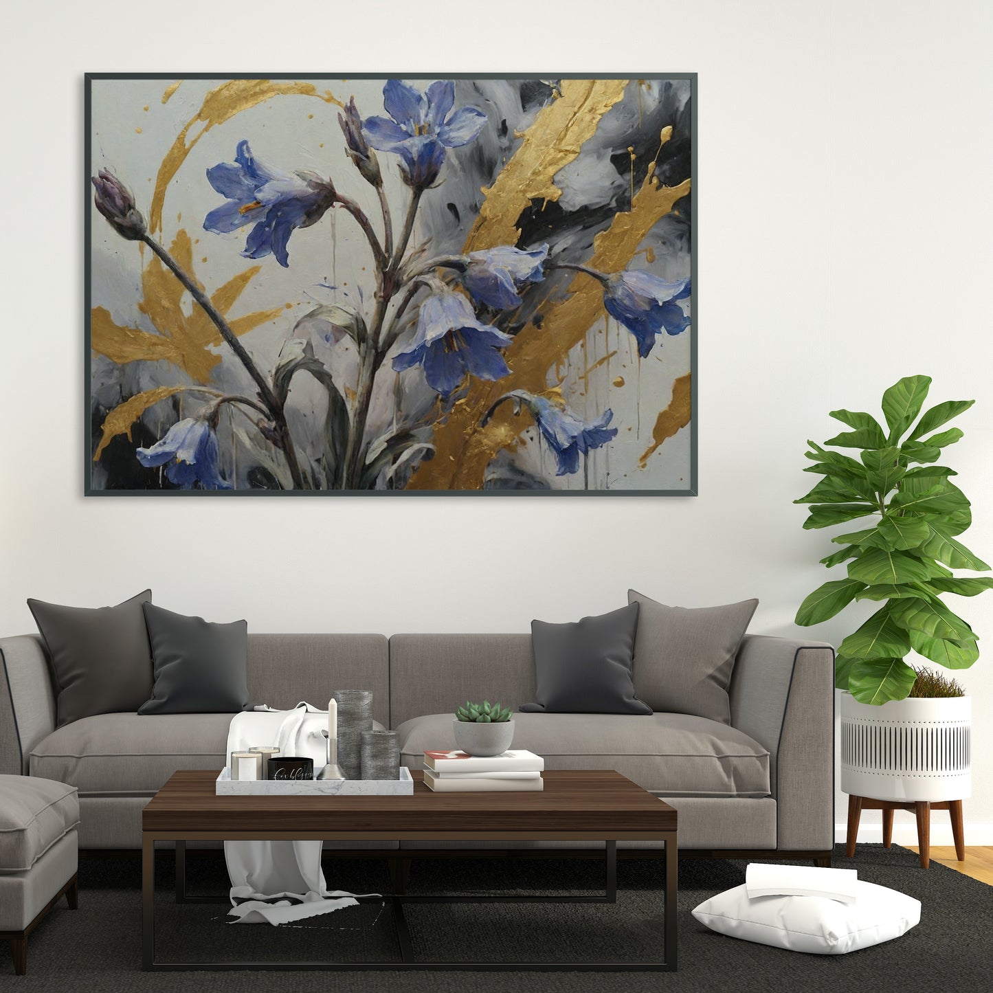 Gilded Blooms Elegance - Abstract Floral Art