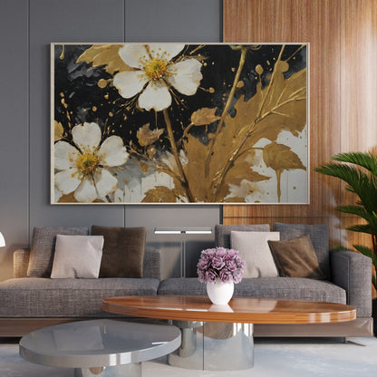 Golden Bloom Symphony - Abstract Floral Art