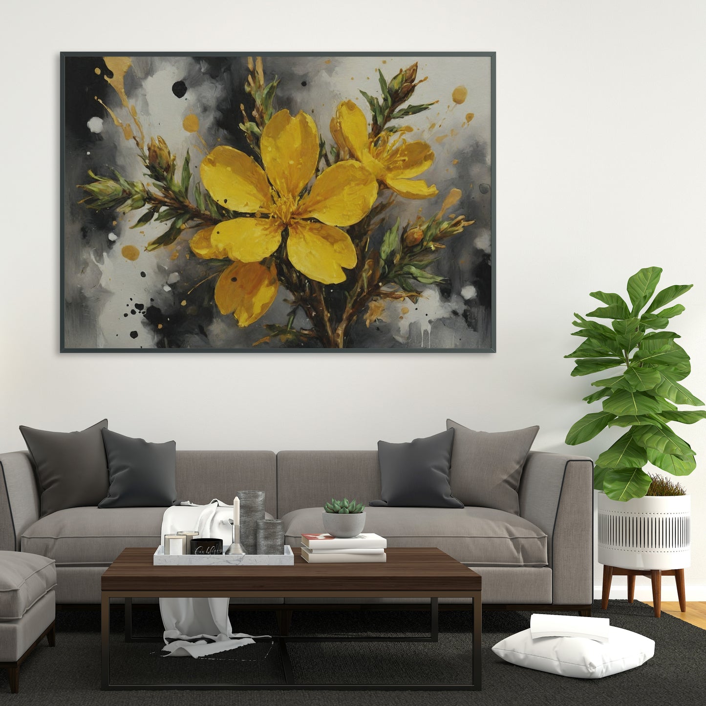 Golden Blossom Symphony - Abstract Floral Art