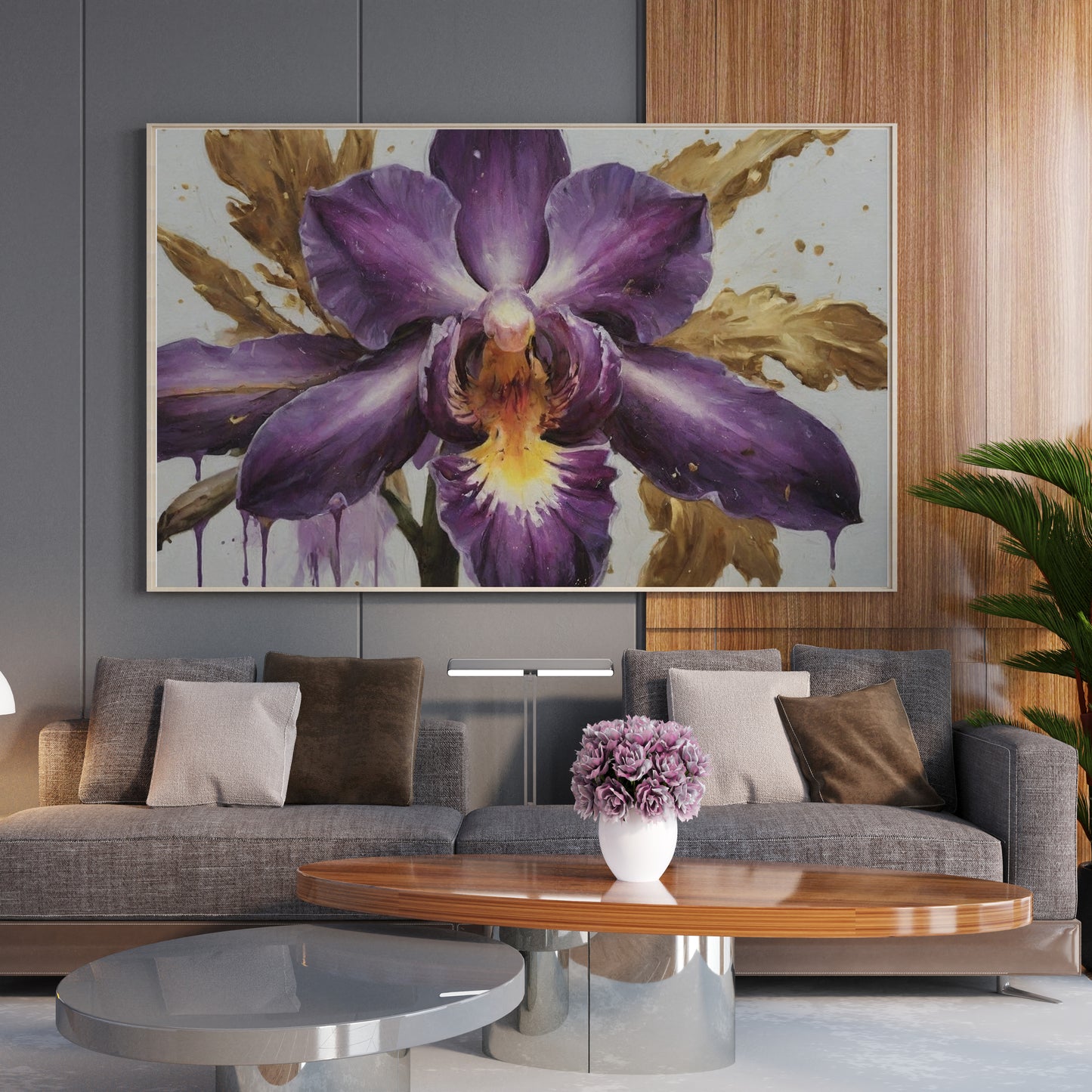 Golden Orchid Elegance - Abstract Floral Art