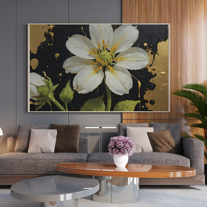 Golden Bloom Elegance - Abstract Floral Art