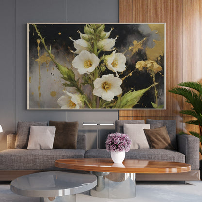 Golden Flora Burst - Abstract Floral Art