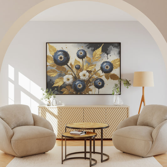 Golden Harmony Blooms - Abstract Floral Art