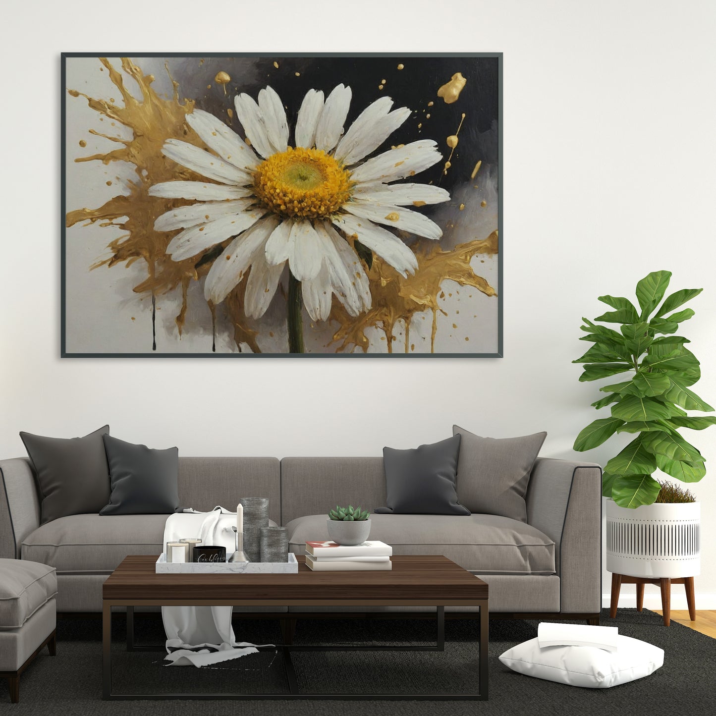 Gilded Bloom Explosion - Abstract Floral Art