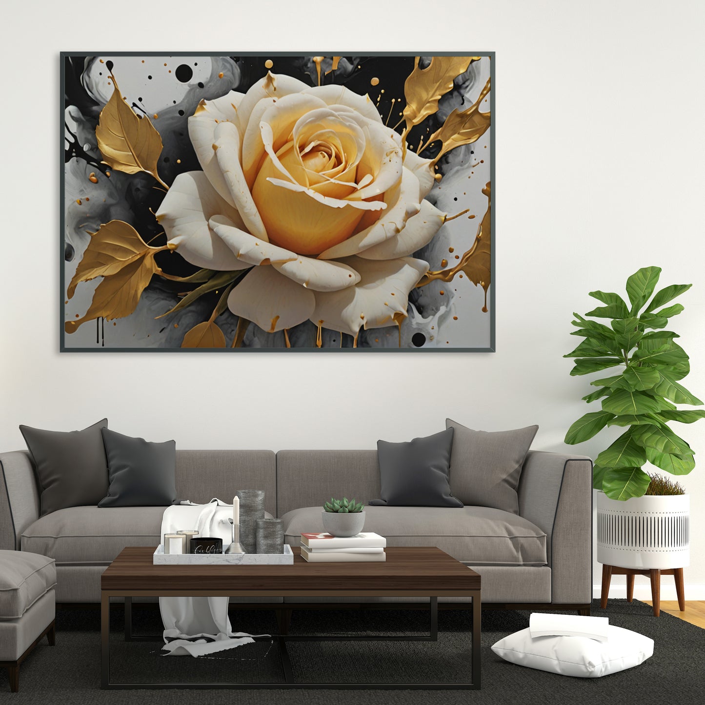 Golden Bloom Burst - Abstract Floral Art