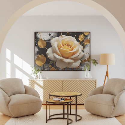 Golden Rose Elegance - Abstract Floral Art