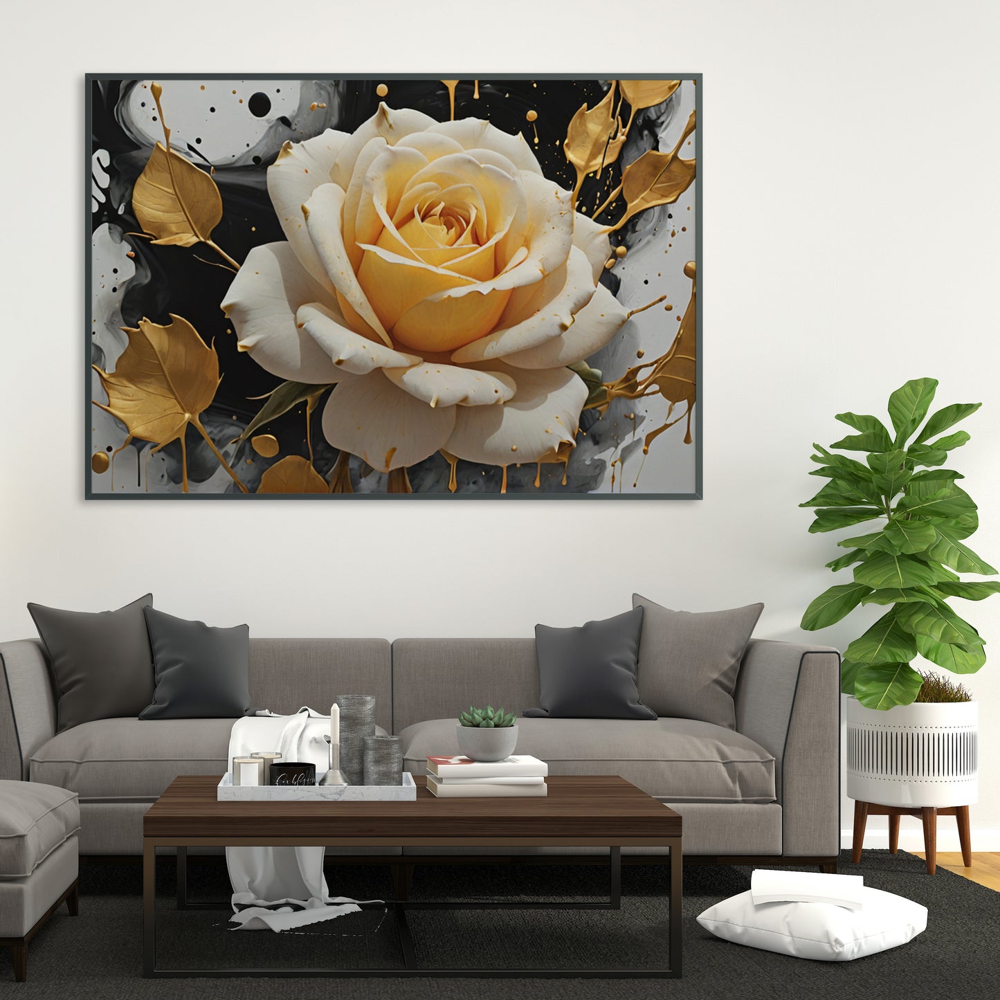 Golden Rose Elegance - Abstract Floral Art