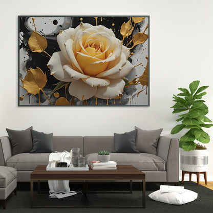 Golden Rose Elegance - Abstract Floral Art