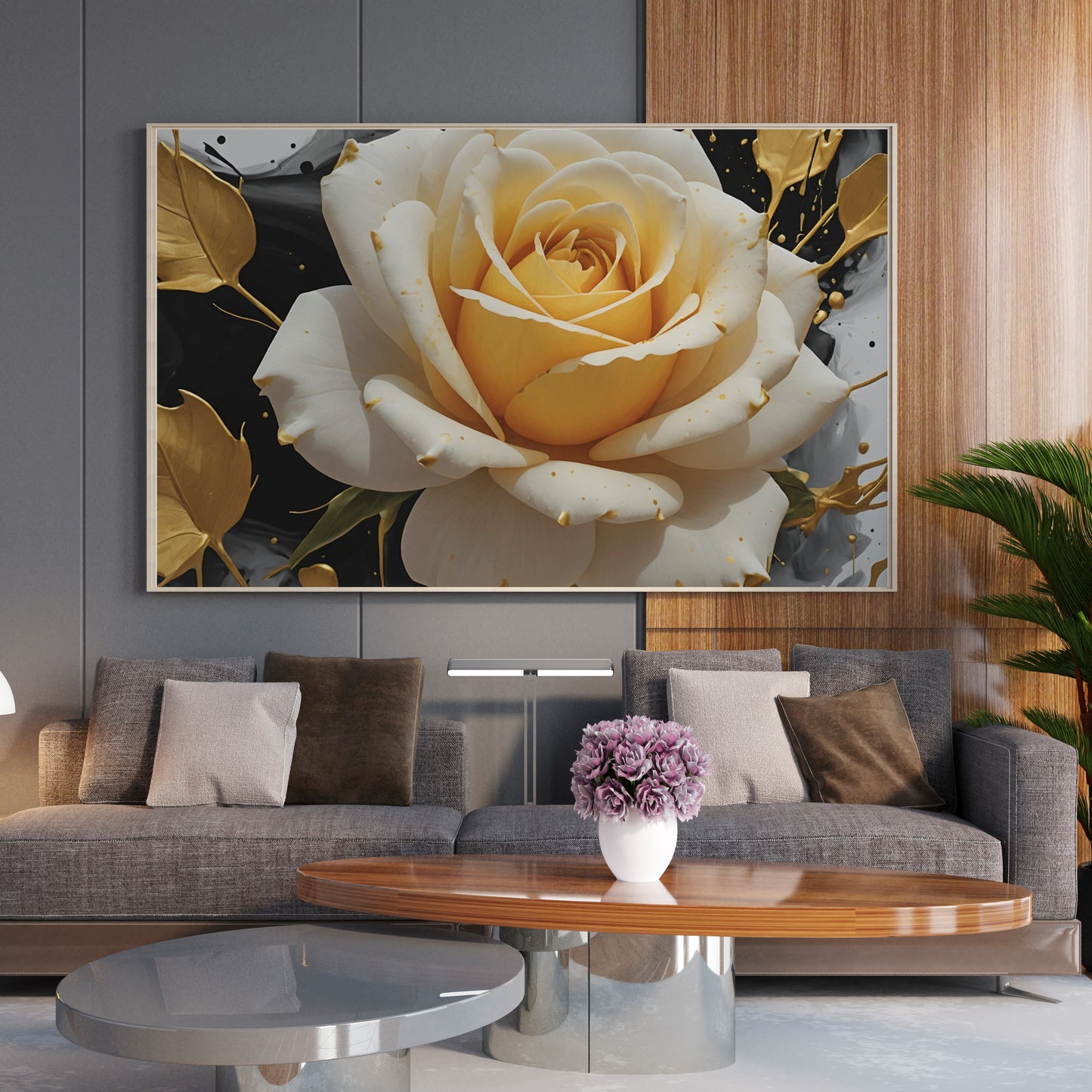 Golden Bloom Essence - Abstract Floral Art