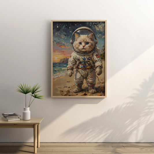 Celestial Feline Odyssey - Oil Painting Print