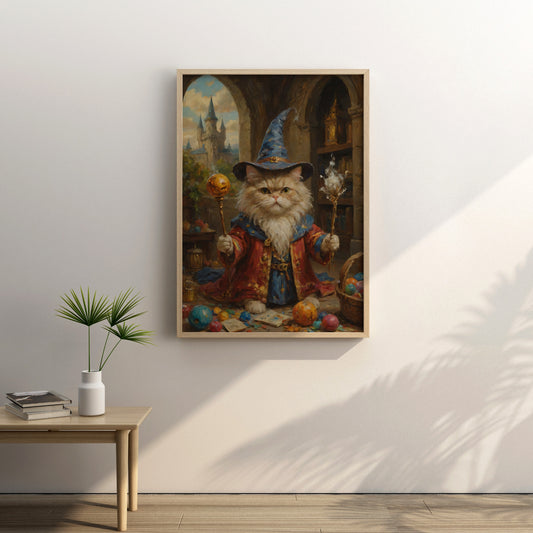 Enchanted Feline Sorcerer - Oil Painting Print