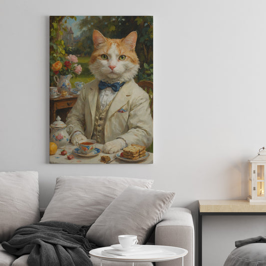 Elegant Feline Tea Party - Oil Painting Print