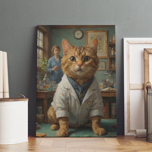 Eminent Feline Chemist - Oil Painting Print