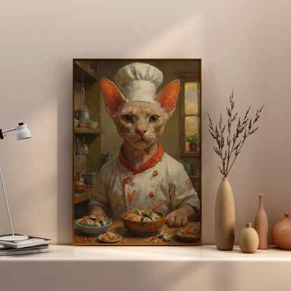 Culinary Cat Mastery - Oil Painting Print