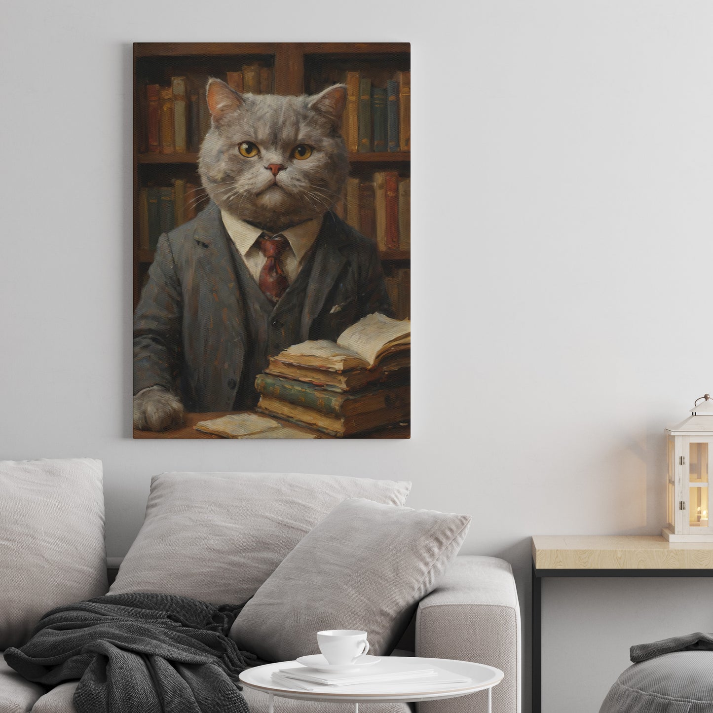 Cat Scholar's Wisdom - Oil Painting Print