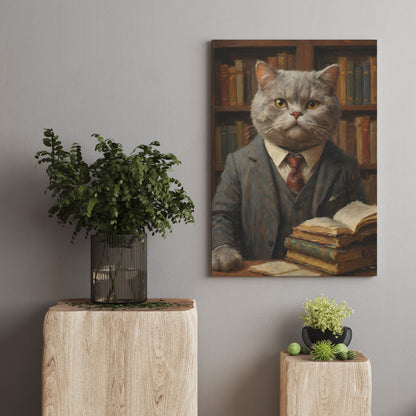 Cat Scholar's Wisdom - Oil Painting Print