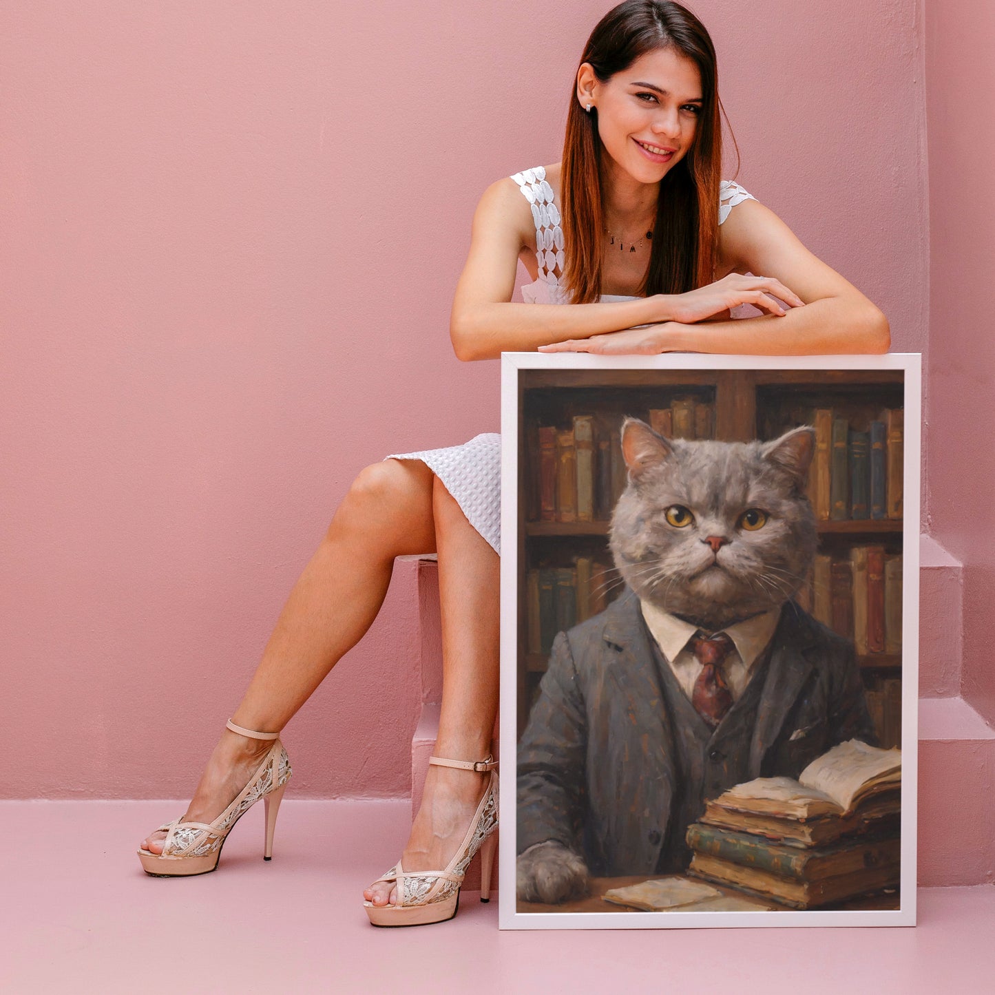 Cat Scholar's Wisdom - Oil Painting Print