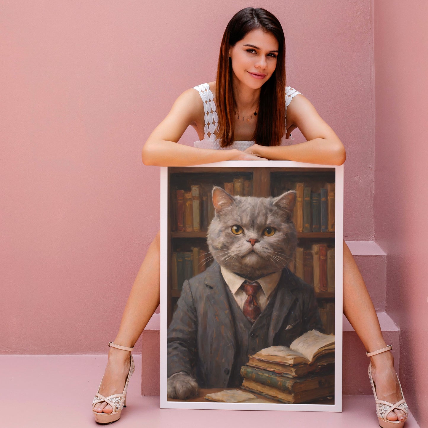 Cat Scholar's Wisdom - Oil Painting Print