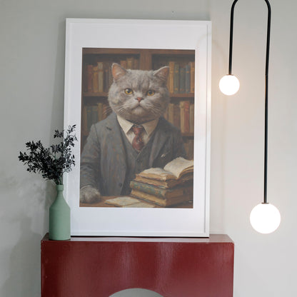 Cat Scholar's Wisdom - Oil Painting Print