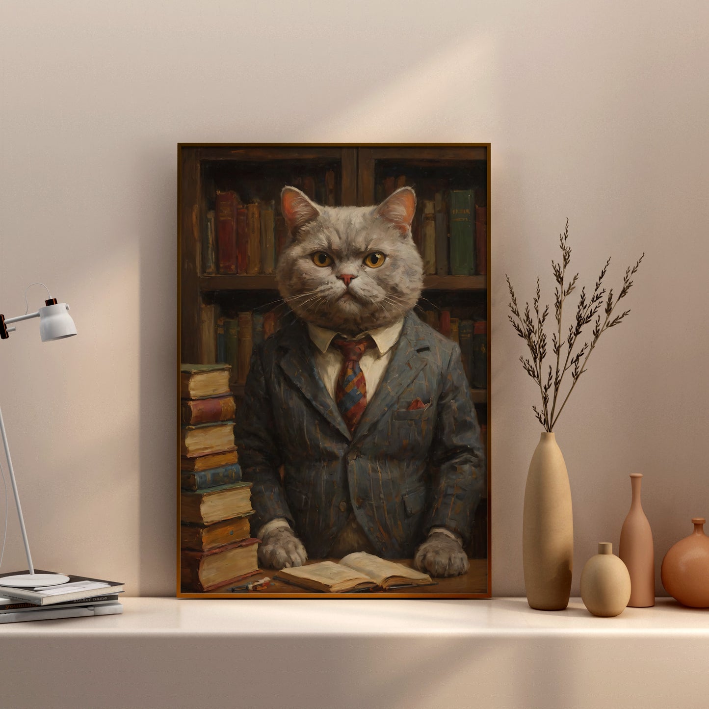 Cat Scholar's Wisdom - Oil Painting Print