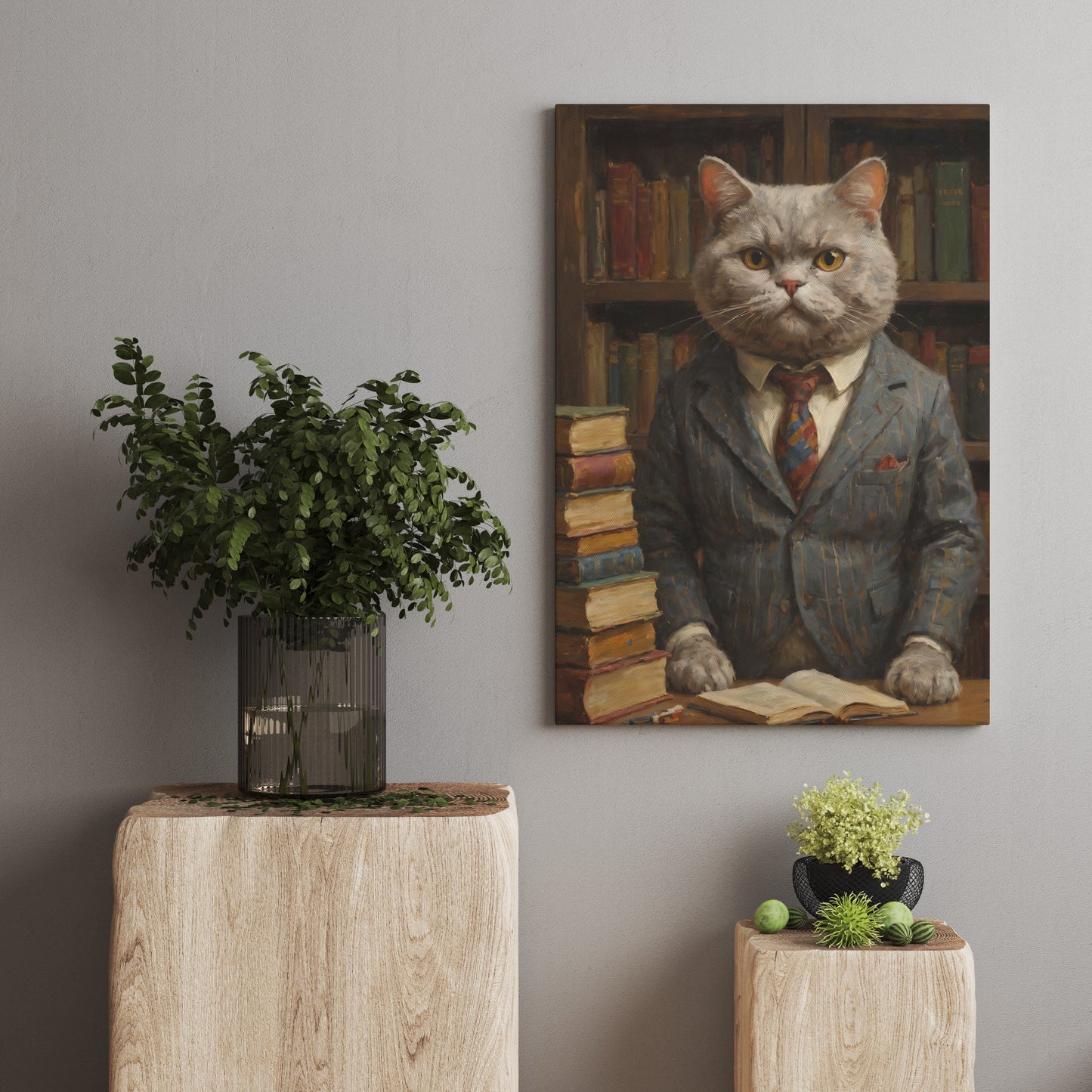 Cat Scholar's Wisdom - Oil Painting Print