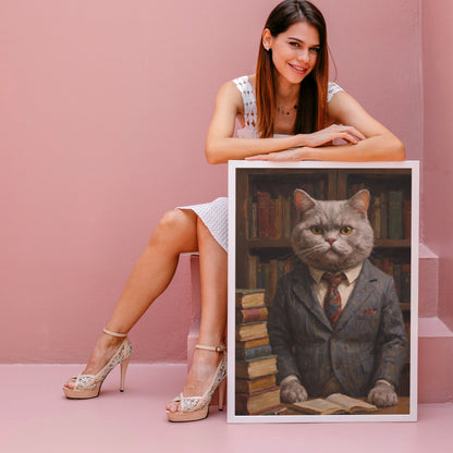 Cat Scholar's Wisdom - Oil Painting Print