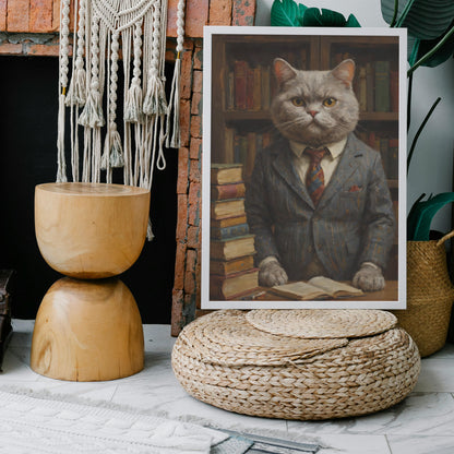 Cat Scholar's Wisdom - Oil Painting Print