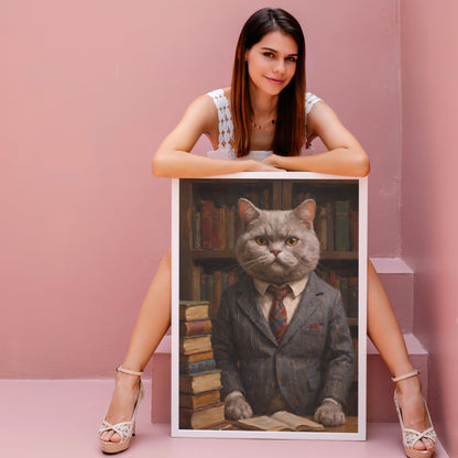 Cat Scholar's Wisdom - Oil Painting Print