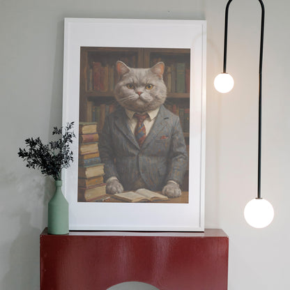 Cat Scholar's Wisdom - Oil Painting Print