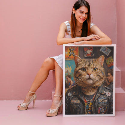 Rebel Feline Portrait - Oil Painting Print