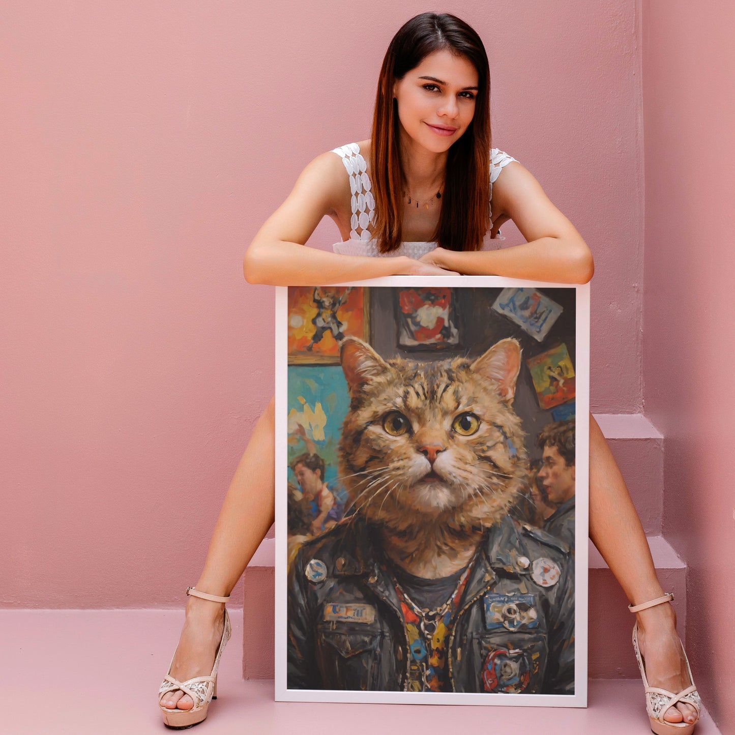 Rebel Feline Portrait - Oil Painting Print