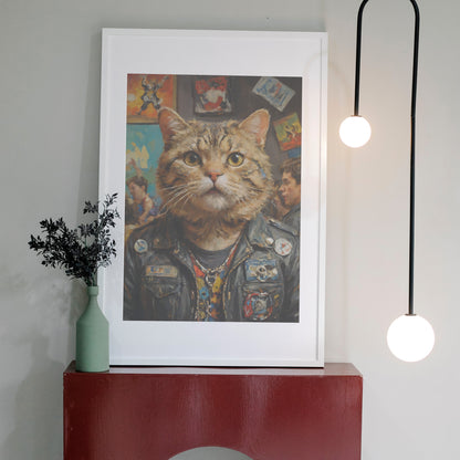 Rebel Feline Portrait - Oil Painting Print