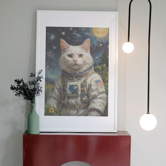 Celestial Feline Voyager - Oil Painting Print