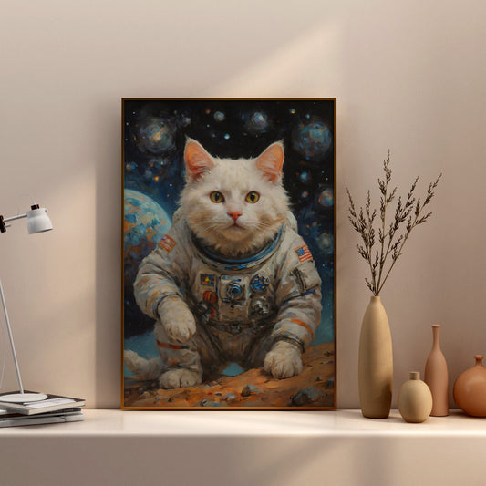 Cosmic Feline Odyssey - Oil Painting Print