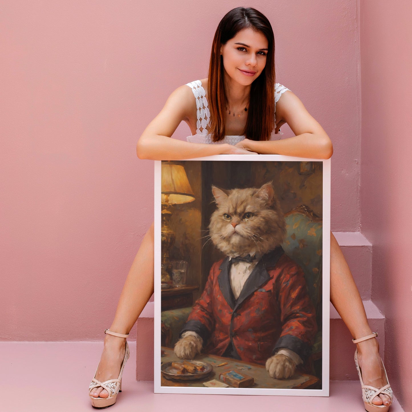 Distinguished Feline Presence - Oil Painting Print